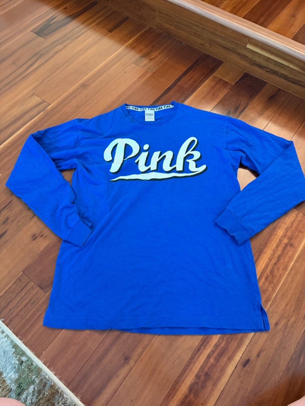 PINK Long Sleeve Logo Tee in Royal Blue